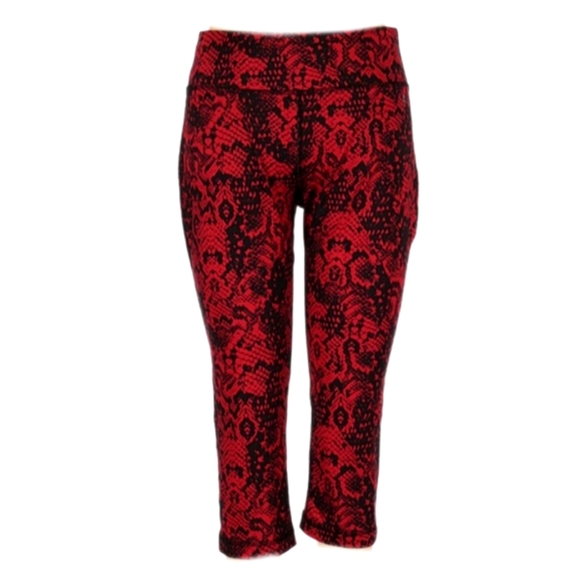 Danskin Pants - Red and Black Floral Leggings with Wide Waistband